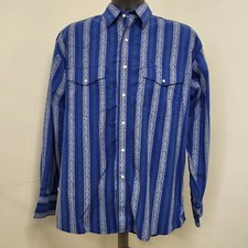 Wrangler Western Shirt Mens Size L Retro Pearl Snap MC7071A Blue Long Sleeve