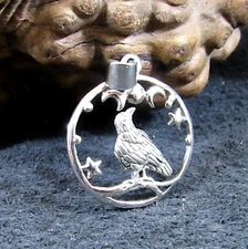 Solid 925 Sterling Silver Raven Triple Moon & Stars Pendant - Witchy Pagan Charm