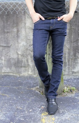 Etzo Men's Italian Slim Skinny jeans, Premium distress raw denim