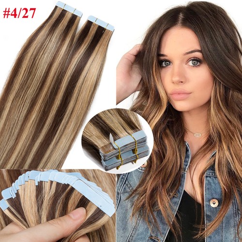 150G Tape In 100% Real Human Hair Extensions Skin Weft Blonde Brown Ombre 60pcs - Picture 22 of 26