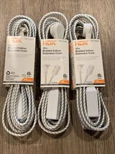 3 Pack Braided Indoor Ext Cords 10 Ft. 3 Outlet Flat Head 2 Prong 16 Gauge
