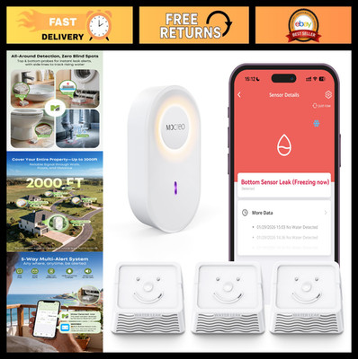WiFi Water Leak Detector Kit - 2000ft Long-Range, SMS Alerts, 105dB Alarm, 5-Yea