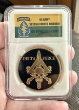United States Army Special Forces Delta Force Challenge Coin In Display Case