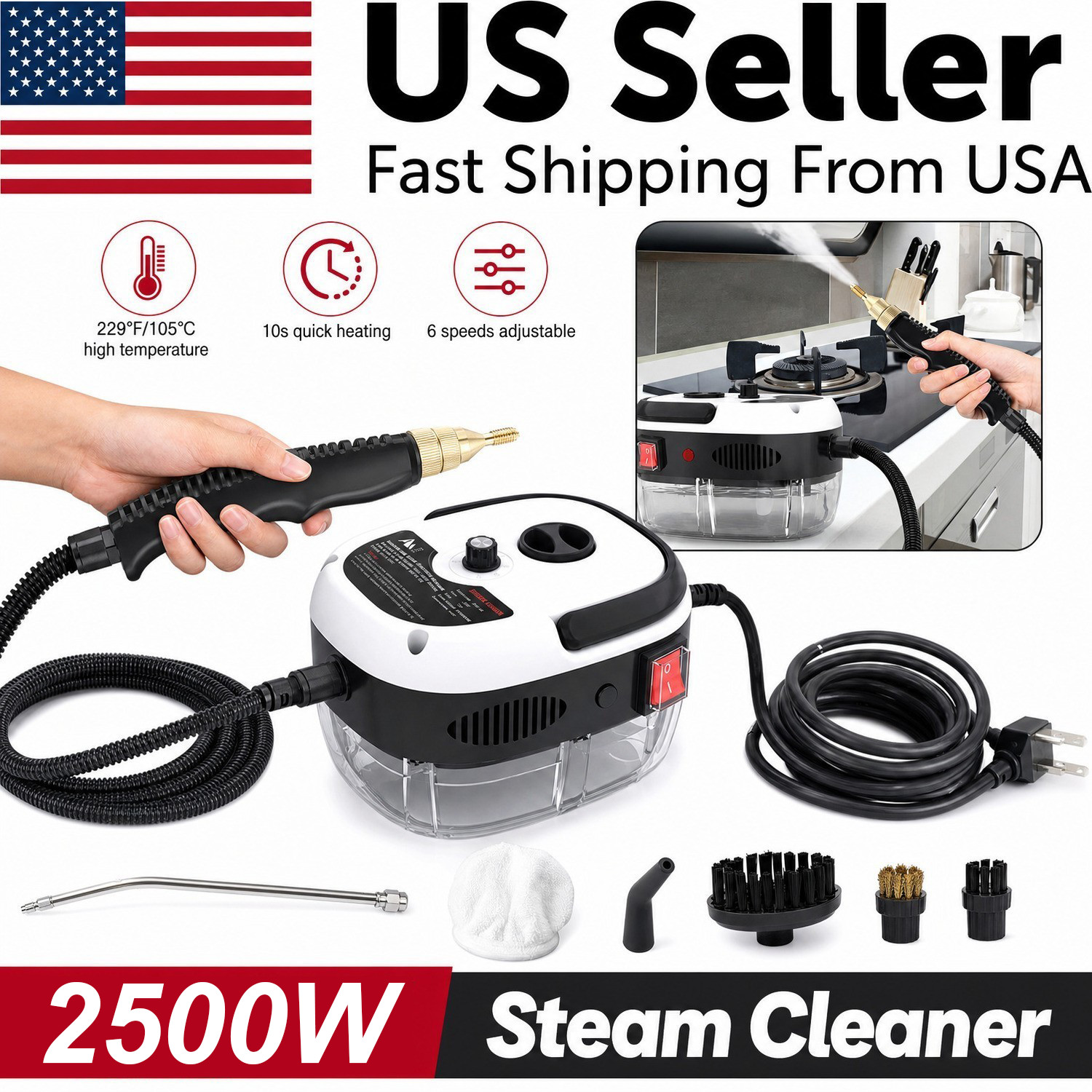 Handheld High Temp Steam Cleaner High Pressure Household Cleaning Machine 2500W