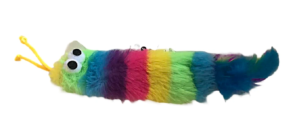 Rainbow Caterpillar Cat Toy with Catnip. Feather Tail with a Bell. (6.5" L) - Image 2 of 3