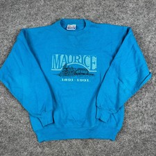 Hanes Sweatshirt Mens Size L Blue Vintage Maurice Train Graphic USA Made 90s