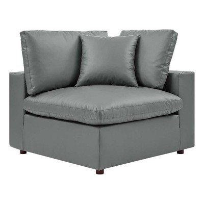 Modway Commix Down Filled Overstuffed Faux Leather Corner Chair in Gray