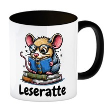 Leseratte Kaffeebecher in schwarz mit Spruch Leseratte