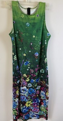 Floral Maxi Dress Womens XL Green Blue Colorful Sleeveless Summer Casual Sheath