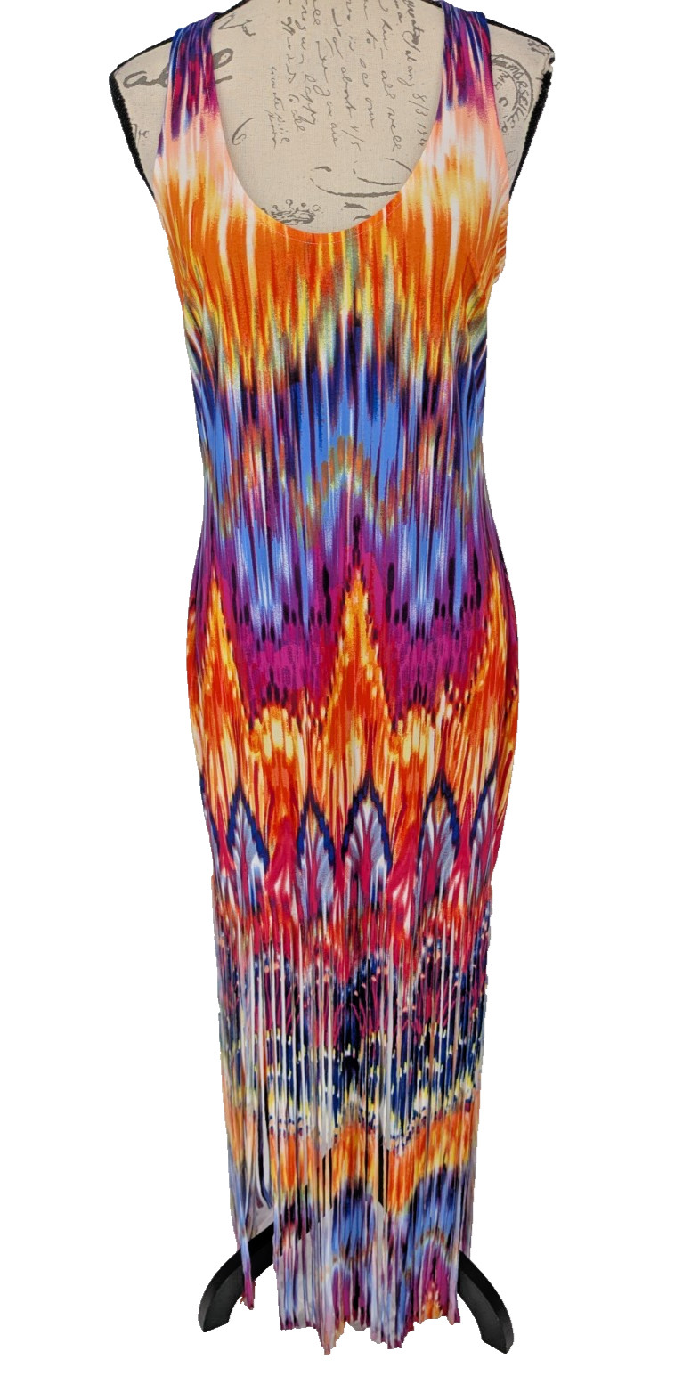 Venus Sundress Large Maxi Multicolor Scoop Neck Sleeveless Fringe-image