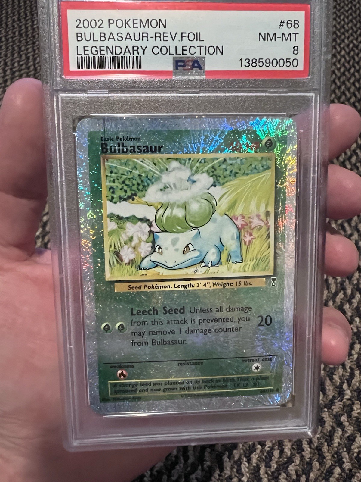 PSA 8 Pokemon 2002 Legendary Collection Reverse Foil Bulbasaur #68 (Print Line)