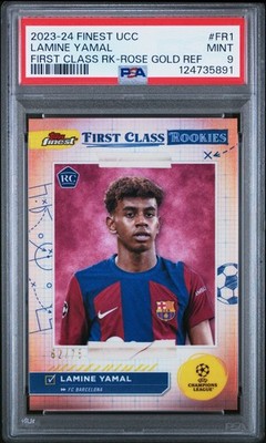2023-24 Topps Finest Lamine Yamal FR1 First Class Rookies Rose Gold /75 RC PSA 9