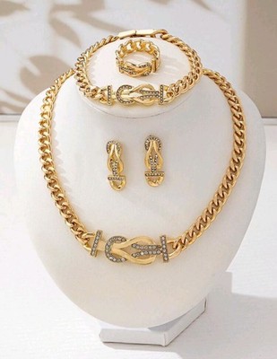 Gold Plated 4 Piece Set Necklace Bracelet Earrings And Ring Set