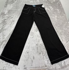 Women  s Wide Leg Pants Size Small Black With White Stitching Fresh Produce NWT