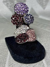 Set Of 2 Pink  Purple Rhinestone Or Crystal Pav  Style Statement Stretch Rings