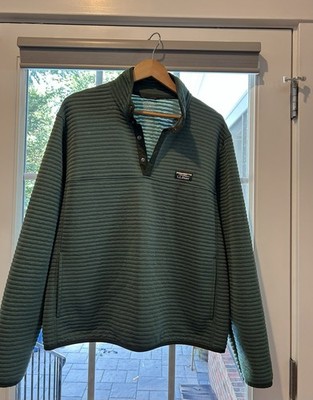 L.L. Bean Airlight Knit Pullover Men's Medium Green Snap Mock Neck Quilted
