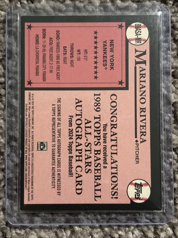 Serie Topps 1989 All Star Liga Americana 2024 Mariano Rivera Automático/25 #89ASAMR Foto 2 de 4