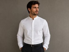 D'amante White Mandarin Collar Dress Shirt - Men's Formal Shirt - M025 
