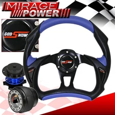 Blue/Black Battle Style Steering Wheel Blue Quick Release For 90-93 Honda Accord