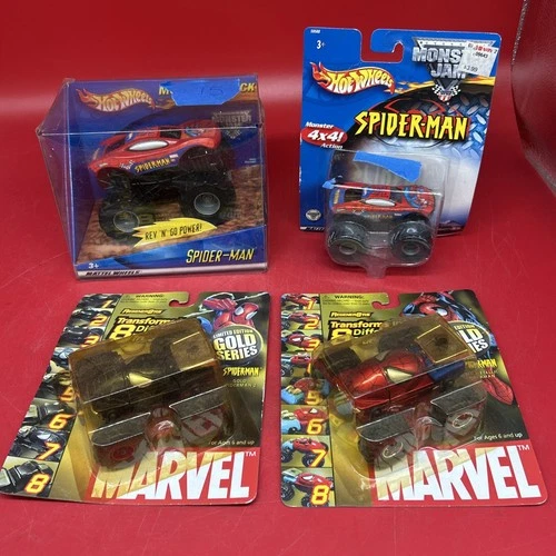 Lot Of 4 Vintage Spiderman Vehicles Toys: Hotwheels, Regener8rs