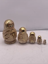 Vintage Wooden Russian Nesting Dolls - 5 Doll Set,