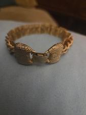 Vintage Gold Tone Thick Chain Mesh Cuff Bracelet 7 & 1/2 Inches Long