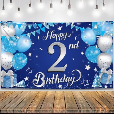 Blue Happy 2nd Birthday Banner - Xtralarge, 72x44 Inch | 2nd Birthday Decoration