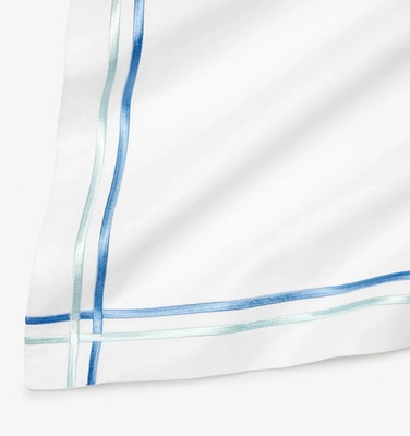 Sferra Tratto White Queen Duvet Blue Double Embroidered Sateen Stripes Italy NEW