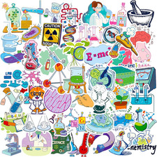 100 Pcs Natural Sciences Stickers Pack, Chemistry, Physics, Biology Experiment V