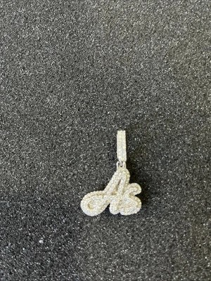 Real Moissanite 2Ct Round Cut Custom Two Letter Pendant 14K White Gold Plated