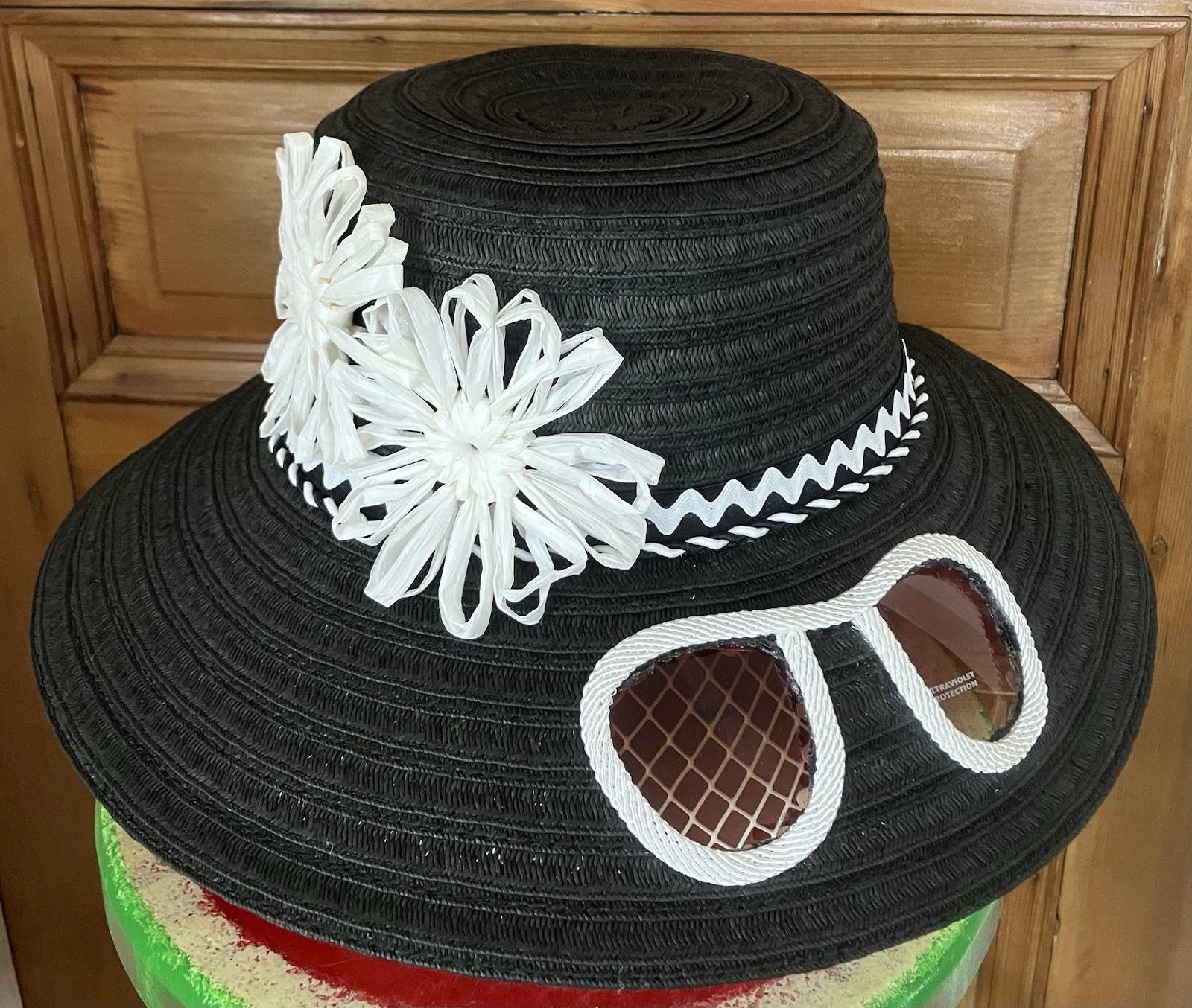 Sunglasses Straw Hat Retro Look 50’s/60’s Handcrafted New Tiki Summer Pool Beach