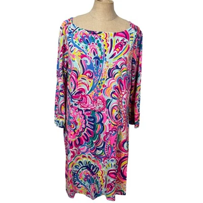 Lilly Pulitzer XL Sophie Shift Dress UPF 50+ Pink Paisley Psychedelic Dopamine - Image 1 of 4