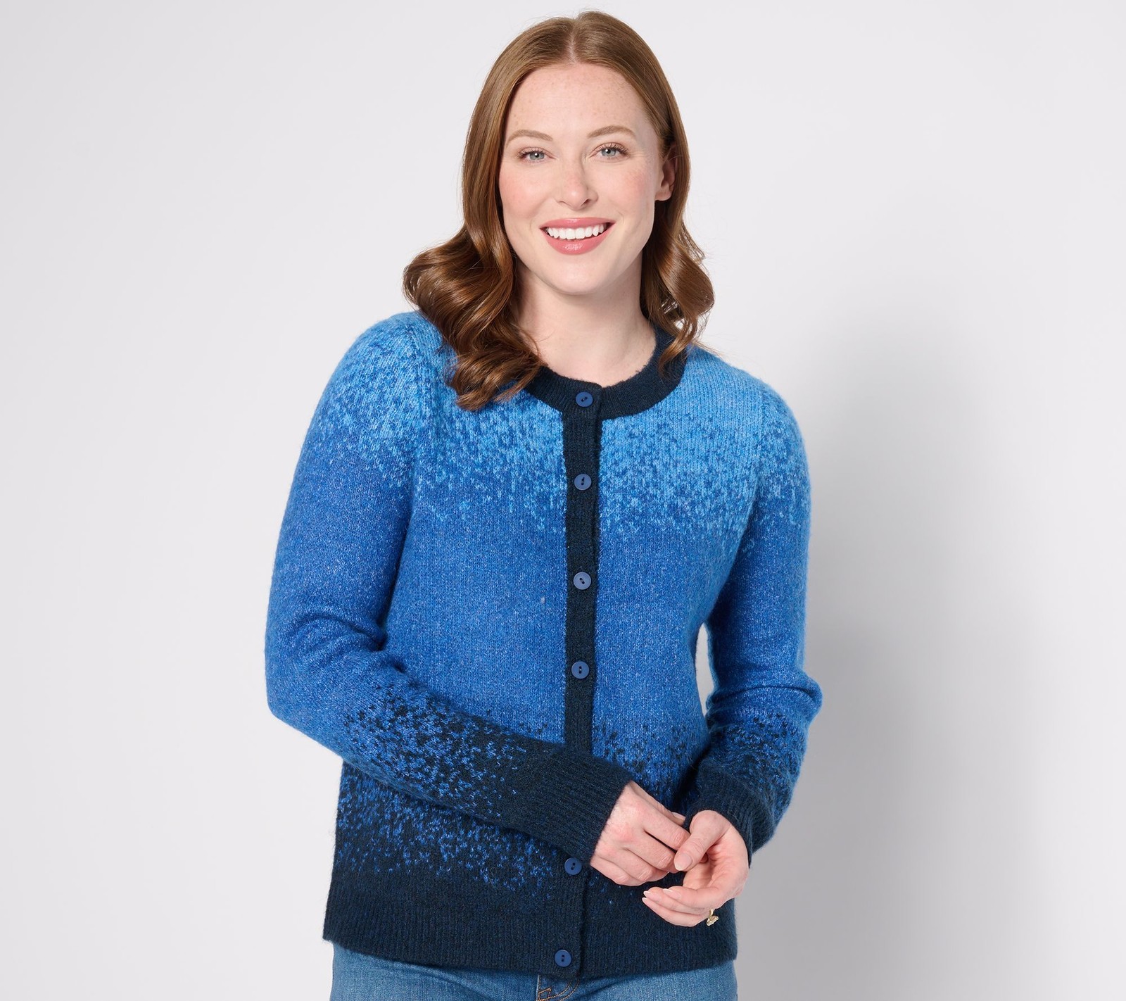 LOGO by Lori Goldstein Women's Top Plus Sz Sweater 1X Brushed Ombre Blue A628696