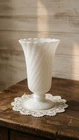 Vintage White Milk Glass Swirl Vase Scalloped Edge Mid-Century 1950s-60s