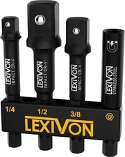 LEXIVON Impact Socket Adapter & 3 Adapters + Magnetic bit holder, Black 