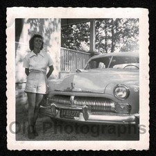 1950s Car Mercury Hood Ornament Much Chrome Pretty Woman Oldvintage Photo- J506