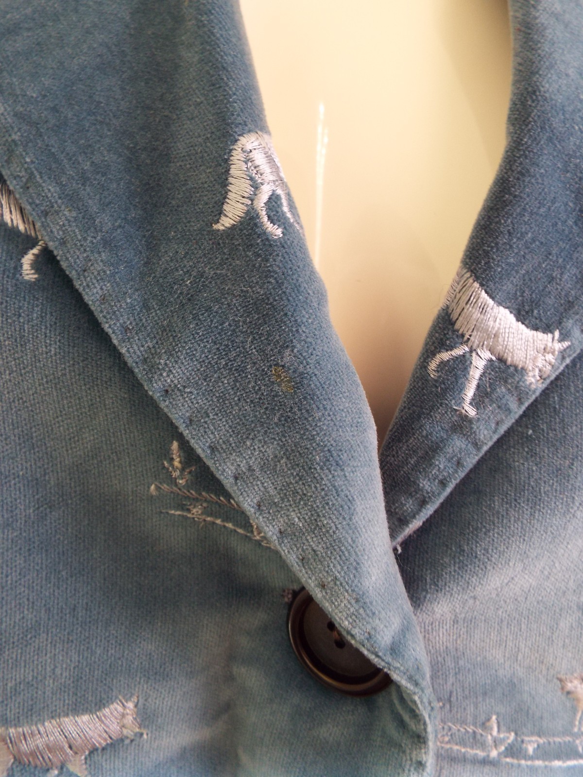 Vintage 1970s De Noyer Blue Cotton Velvet Pant Suit 38 Wolf Lamb James Borynack