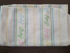 Vintage Pastel Stripe "Baby" Hospital Receiving Blanket Flannel Pink blue yellow