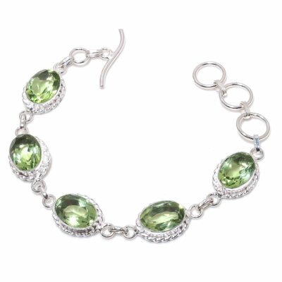 Bracelet En Argent Sterling 925 Fait Main Avec Tanzanite - Pierres Bleues - Réglable - Neuf Sans Emballage