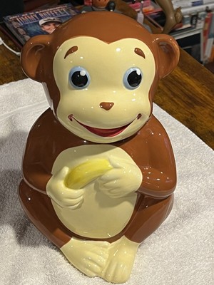 Vintage Sunny Patch Mostly Monkey Cookie Jar Monkey Holding Banana 10.75  Tall