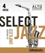 1 Box of 10 D'Addario/Rico Select Jazz Reeds Alto Sax Strength 4-Hard/4H Unfiled