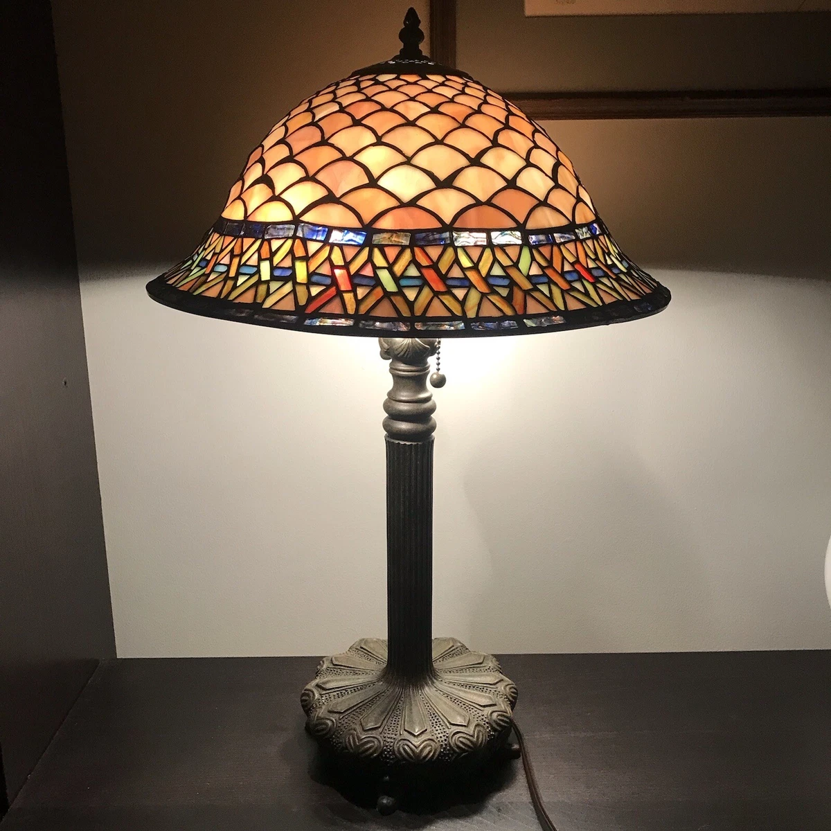 Quoizel 25 Stained Glass Tiffany Style Table Lamp 2 Light Pink Orange Mermaid