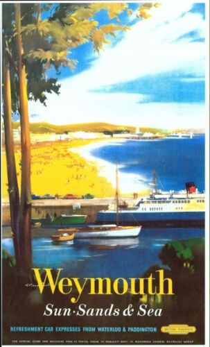 Poster ferroviario vintage ferrovie britanniche Weymouth stampa A3/A2/A1 - Foto 1 di 1