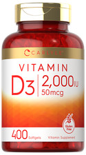 Vitamin D3 2000 IU Softgels 400 Count Non-GMO, Gluten Free by Carlyle