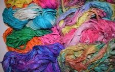 100 g Grab bag Recycled Sari Silk Ribbon Yarn Multicolored