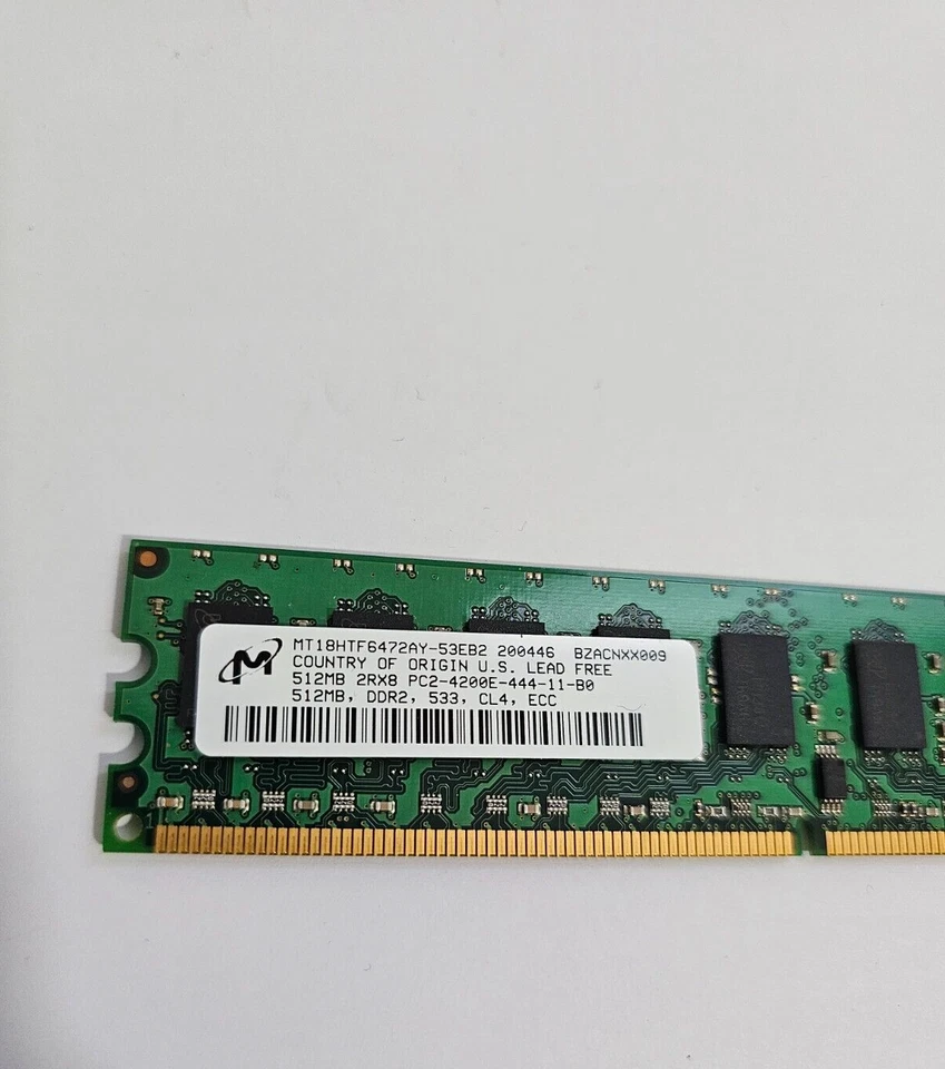 Micron MT18HTF6472AY-53EB2 512Mb 2Rx8 PC2-4200E ECC Memory - Image 2 of 2
