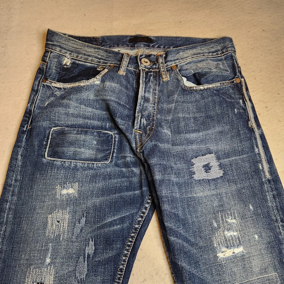 Firetrap Blackseal Mens Jeans Sz 29x31 High Rise Zip Fly Straight Leg Distressed - Image 2 of 4
