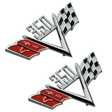2X 350 Cross Flag Fender Emblem for 1960s  Style Trim Chrome
