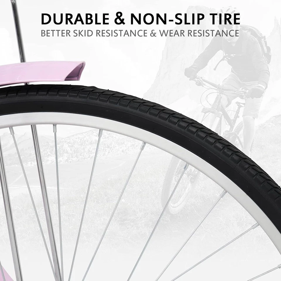 Bicicleta de 26" para mujer Bicicleta de playa Crucero Cuadro de acero al carbono Shimano 7 velocidades Foto 3 de 4