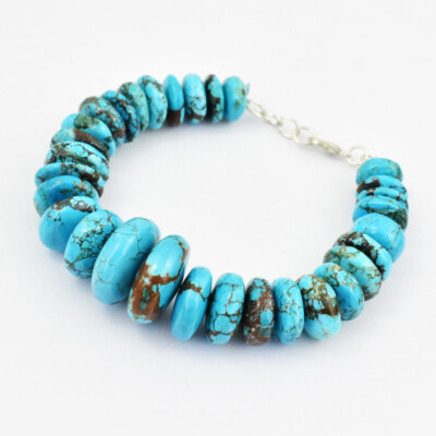 315.00 Cts Natural 7 Inches Long Turquoise Round Shape Beads Bracelet NK-28E258